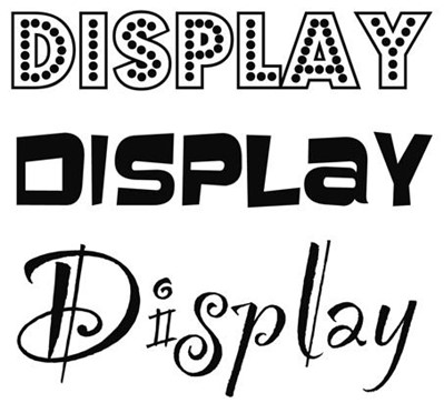 Image showing three bold, eye-catching display font examples.