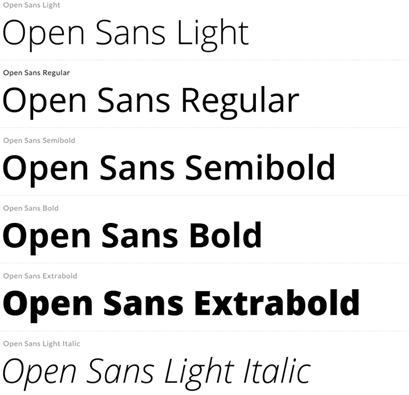 Image showing examples of Open Sans text styles.