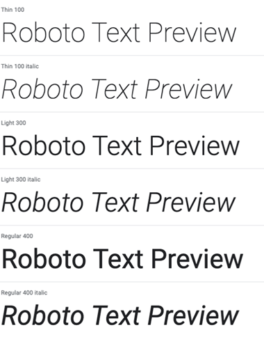 Image showing Examples of Roboto text styles.