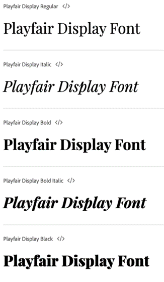 Image showing examples of Playfair Display text styles.
