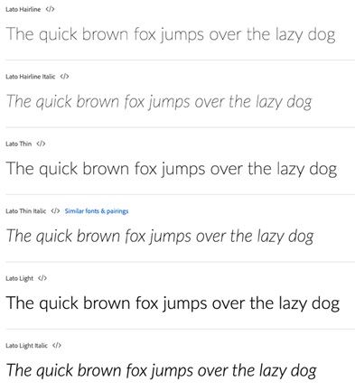 Image showing examples of Lato text styles.