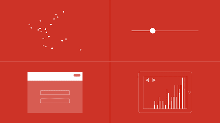  graphic showing data plot chart, slider, page form fields and bar chart 