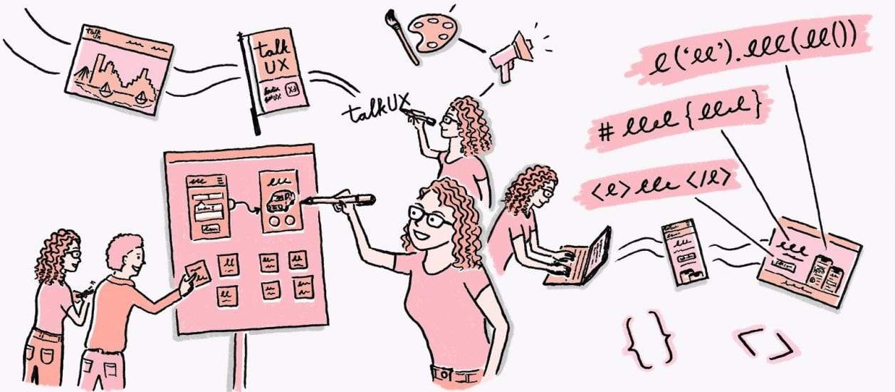 illustration of women designing and coding