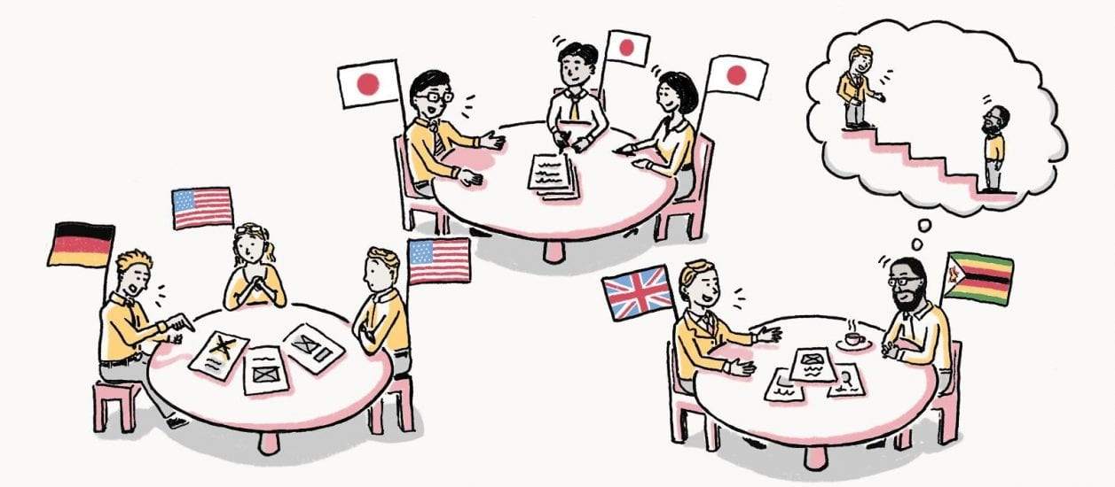People from different countries working in groups