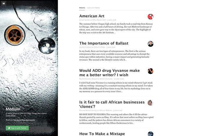 A Screenshot of the Medium.com homepage in 2013.